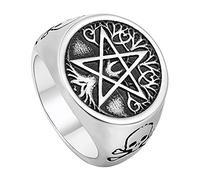TQWSVUM Anillo de Pentagrama Satánico Árbol de la Vida, Vikingo Yggdrasil Cráneo Patrón Anillo, Hombres Mujer Acero Inoxidable Vintage Punk Gótico Mitología Nórdica Joyería