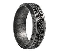 TQWSVUM Anillo De Runas Con Nudo Celta Vikingo -Anillo De Banda De Runa Futhark De Acero Inoxidable De 8 Mm -Nórdico 24 Runa Letra Irlandés Nudo Amuleto Anillo Joyería Para Hombres Mujeres Niños