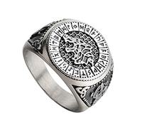 TQWSVUM Anillo de Runas de Cabeza de Lobo Vikingo de Acero Inoxidable, Anillo Nórdico Vikingo Fenrir, Hombres Odin Wolf Thumb Ring Vintage Pagan Amuleto Biker Hip Hop Joyería Regalo