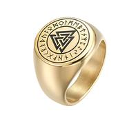TQWSVUM Anillo de Runas Vikingas Valknut, Nordico Futhark Odin Símbolo Anillo de Acero Inoxidable, Hombres Mujeres Vintage 18K Chapado en Oro Anillo de Promesa Amuleto Irlanda Joyería