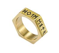 TQWSVUM Anillo de runas vikingo nórdico Futhark -Hombre Mujer Anillo Círculo Rúnico de Acero Inoxidable -Hecho a mano Vintage Hexágono Pagano Amuleto Pirata Joyería