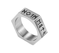 TQWSVUM Anillo de runas vikingo nórdico Futhark -Hombre Mujer Anillo Círculo Rúnico de Acero Inoxidable -Hecho a mano Vintage Hexágono Pagano Amuleto Pirata Joyería