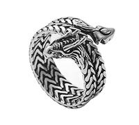 TQWSVUM Anillo del Dragón Vikingo Para Hombre - Anillo Pirata Nórdico de Acero Inoxidable Vintage Punk Cabeza de Dragón - Moda Ouroboros Animal Amuleto Anillo Joyería Regalo