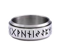 TQWSVUM Anillo Giratorio de Runa Vikinga de Acero Inoxidable 8MM for Hombres, Anillo del Pulgar de Las Runas Nórdicas de Futhark, Moda Religiosa Pagana Alianza Bodas Joyería Regalo Navidad(13)