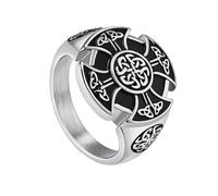 TQWSVUM Anillo Nordico Vikingo Triqueta Para Hombres - Banda de Boda Nudo Irlandés de Acero Inoxidable Hecha A Mano - Rapero Motero Vintage Punk Rock Compromiso Amuleto de Protección Joyería