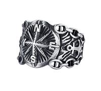 TQWSVUM Anillo Vegvisir Con Brújula Vikinga Pirata Nórdica -Anillo de Sello de Ancla de Barco Vintage de Acero Inoxidable Para Hombre -Celtic Pagan Hip Hop Moda Gótica Amuleto Biker Jewelry