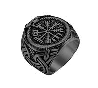 TQWSVUM Anillo Vegvisir Para Hombre-Viking Vintage Brújula Amuleto Anillo Pirata-mitología Nórdica Nudo Celta Ouroboros Anillo de Acero Inoxidable Pagano Hip Hop Joyería Tamaño 8-13