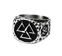 TQWSVUM Anillo Vikingo Valknut -Anillo de Acero Inoxidable Con Símbolo de Odín Y Triángulo Nórdico Para Hombre -Vintage Hip Hop Pagano Amuleto Pirata Anillo Joyería Encanto Fiesta Cumpleaños