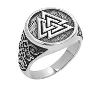 TQWSVUM Anillo Vikingo Valknut Para Hombre - Anillo de Acero Inoxidable Con Símbolo del Triángulo Nórdico de Odín - Moda Hip Hop Biker Vintage Amuleto Nudo Celta Anillo Protección Joyería(Silver,09)
