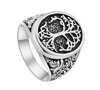 TQWSVUM Anillo Yggdrasil Para Hombre Mujer - Mitología Nórdica Vikingo Árbol la Vida Árbol la Vida Anillo - Joyería de Anillo Amuleto Pagano Metal Pesado Pulido Chapado en Oro Hecho A Mano