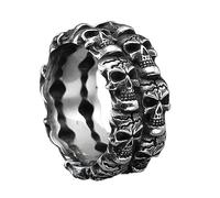 TQWSVUM Anillos de Punk Skull Band para Hombres Mujeres - Anillo Vintage de Acero Inoxidable de Doble Capa Devil Skull Head - Gótico Medieval de Gran Tamaño Esqueleto Anillos Joyería(12)