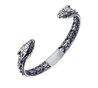 TQWSVUM Brazalete Abierto de Serpiente con Brújula Vikinga para Hombre - Brazalete Ajustable con Cabeza Serpiente de Acero Inoxidable - Pulsera Tejida Vintage con Nudo Celta de Vegvisir Nórdico