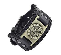 TQWSVUM Brazalete de Cuero de Martillo de Nordic Viking Thor, Hombres Mujeres Trenzado Trenzado Ajustable Pulsera Ancha, Odin Mjolnir Tótem Manguito Bangle Pagan Amuleto Joyería(Bronze)