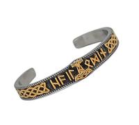 TQWSVUM Brazalete de Runa Vikinga Nórdica Mjolnir para Hombre - Brazalete de Acero Inoxidable de Doble Color Odin Crow Thor's Hammer - Vintage Gothic Pagan Amulet Wristband Jewelry