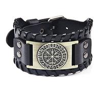 TQWSVUM Brújula Vikinga Pulsera de Cuero Vegvisir para Hombres, Vintage Trenzado Cuerda Buckle Brazo Puño Brale Bangle, Medieval Futhark Celta Pagano Amuleto Joyería Nórdica