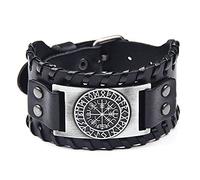 TQWSVUM Brújula Vikinga Pulsera de Cuero Vegvisir para Hombres, Vintage Trenzado Cuerda Buckle Brazo Puño Brale Bangle, Medieval Futhark Celta Pagano Amuleto Joyería Nórdica