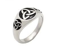 TQWSVUM Celtic Triquetra Símbolo de Los Hombres Anillo de Acero Inoxidable, Nordic Viking Vintage Trinity Knot Signet Ring, Pulido A Mano Unisex Pagano Amuleto Biker Regalos de Joyería(11)