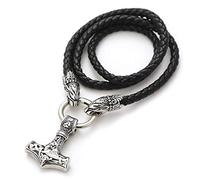 TQWSVUM Colgante de Martillo Vikingo Thor's con Collar Cuero con Cabeza de Lobo, Amuleto Tótem Nudo Celta Mjolnir Acero Inoxidable Nórdico Odin para Hombres, Joyería Gótica de La Edad Media