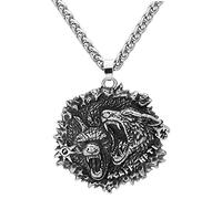 TQWSVUM Collar Colgante Nordic Viking Wolf Head, Amuleto de Acero Inoxidable de Cabeza de Lobo de Doble Color for Hombre, Medieval Fashion Hip Hop Joyería con Bolsa de Regalo Valknut