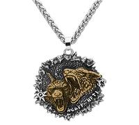 TQWSVUM Collar Colgante Nordic Viking Wolf Head, Amuleto de Acero Inoxidable de Cabeza de Lobo de Doble Color for Hombre, Medieval Fashion Hip Hop Joyería con Bolsa de Regalo Valknut