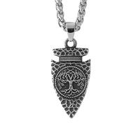 TQWSVUM Collar con Amuleto Nórdico Yggdrasil para Hombre - Colgante Acero Inoxidable con Punta de Flecha del Árbol de la Vida Vikingo - Cadena para Suéter con Joyería Pagana Vintage Hecha A Mano