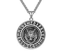 TQWSVUM Collar con Colgante de Runa de Lobo Vikingo Nórdico -Amuleto de Cabeza de Lobo Fenrir de Acero Inoxidable para Hombres/Mujeres -Pagan Fashion Vintage Brújula Vegvisir Totem Joyería Regalo