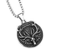 TQWSVUM Collar de Ciervo Vikingo para Hombres -Hombres Mujeres Mitología Celta Acero Inoxidable Cabeza de Ciervo Colgante Jersey Cadenas -Nordic Vintage Celtic Knots Elk Animal Amuleto Joyería