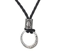 TQWSVUM Collar de Cuero con Colgante Runas Vikingas Acero Inoxidable para Hombres,Amuleto del Círculo Runas Futhark Nórdico,Cuerda Trenzada Hecha A Mano Símbolo Odin Valknut Rune Bead Jewelry