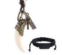 TQWSVUM Collar de cuero con dientes de lobo vikingo para hombre, colgante ajustable de colmillo de lobo tribal con cadenas de cuerda de cuero, hecho a mano, amuleto de metal nórdico, joyería pagana,
