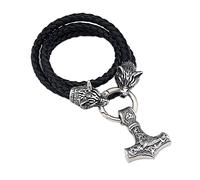 TQWSVUM Collar de Cuero de Martillo Thor's Celta Nórdico - Colgante de Amuleto Mjolnir de Acero Inoxidable para Hombre - Cadena de Cuerda Trenzada de Cuero de 6 Mm Hecha A Mano Joyería Vikinga