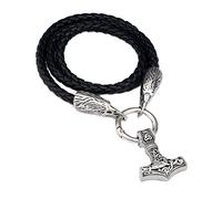 TQWSVUM Collar de Cuero de Martillo Thor's Celta Nórdico - Colgante de Amuleto Mjolnir de Acero Inoxidable para Hombre - Cadena de Cuerda Trenzada de Cuero de 6 Mm Hecha A Mano Joyería Vikinga