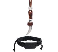 TQWSVUM Collar de cuero vikingo ajustable con colgante de diente de lobo tribal para hombre, amuleto de animal de colmillo de lobo de metal nórdico, hecho a mano, joyería pagana medieval gótica con