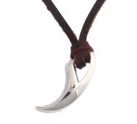 TQWSVUM Collar de Dientes de Lobo -Hombres Mujeres Vikingo Colmillo de Lobo Colgante Collar de Cuerda Cuero Ajustable - Acero Inoxidable Nórdico Tribal Diente Lobo Animal Amuleto Pagano Joyería