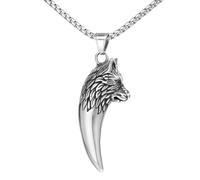 TQWSVUM Collar de Dientes de Lobo Vikingo Nórdico para Hombres - Collar Colgante de Talismán Cabeza Lobo Vintage Acero Inoxidable Hecho A Mano - Amuleto Tribal Colmillo de Lobo Joyería Animales