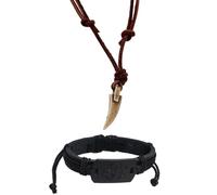 TQWSVUM Collar de dientes de lobo vikingo para hombre con cuerda de piel sintética, colgante tribal de diente de lobo, colmillo y tótem, hecho a mano, vintage, medieval, gótico, nórdico, cabeza de