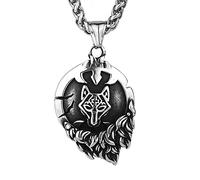 TQWSVUM Collar de Escudo Fenrir de Acero Inoxidable Nórdico, Hombres Mujeres Viking Wolf Head Colgante Amuleto, Moda Hecha A Mano Vintage Punk Street Rock Animal Joyería Regalo de Cumpleaños