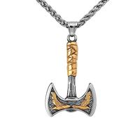 TQWSVUM Collar de Hacha de Cuervos Vikingos -Colgante de Amuleto Huginn Y Muninn de la Mitología Nórdica de Acero Inoxidable para Hombres -Bicolor Odin Crow Totem Vintage Hip Hop Animal Jewelry