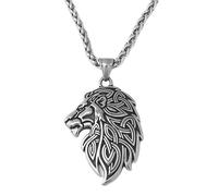 TQWSVUM Collar de León de Nudo Celta Vikingo - Nordic Stainless Steel Triquetra Knot Lion Head Collar Colgante para Hombre Mujer -Hecho A Mano Vintage Hip Hop Animal Amuleto Joyería