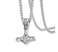 TQWSVUM Collar de Lobo Runa Mjolnir de Acero Inoxidable para Hombres,Amuleto Colgante de Martillo del Vikingo Nórdico Odin Thor's, Moda Wolf Head Sweater Clavícula Cadena Joyería