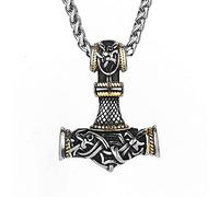 TQWSVUM Collar de Talismán Martillo del Torero Vikingo Nórdico, Hombres Mujeres Acero Inoxidable Nudo Celta Mjolnir Colgante, Amuleto de Animales Escandinavo Hecho A Mano Joyería Vintage