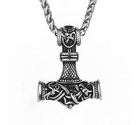 TQWSVUM Collar de Talismán Martillo del Torero Vikingo Nórdico, Hombres Mujeres Acero Inoxidable Nudo Celta Mjolnir Colgante, Amuleto de Animales Escandinavo Hecho A Mano Joyería Vintage
