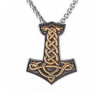 TQWSVUM Collar de Talismán Martillo del Vikingo Nórdico Thor's - Collar Colgante Celtic Mjolnir de Acero Inoxidable para Hombres -Hecho A Mano Vintage Celtic Knot Odin Crow Totem Jewelry Gift