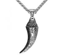 TQWSVUM Collar Diente de Lobo para Hombre -Collar con Colgante de Colmillo de Lobo Tribal de Acero Inoxidable Vikingo Nórdico-Vintage Nudo Celta Dragón Tótem Amuleto Clásico Calle Animal Joyería