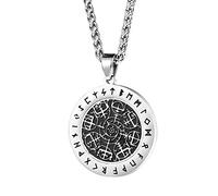 TQWSVUM Collar Giratorio Vikingo Vegvisir para Hombres, Collar con Colgante de Brújula de Acero Inoxidable con Runas Nórdicas, Joyería de Amuleto Pagano con Tótem de Futhark Gótico Vintage