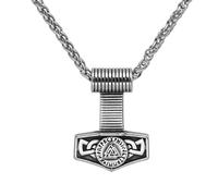 TQWSVUM Collar Mjolnir Nórdico para Hombre - Runa Vikinga Valknut Colgante de Amuleto del Martillo de Thor's - Hecho A Mano Acero Inoxidable Odin Símbolo del Triángulo Punk Hip Hop Charm Joyería
