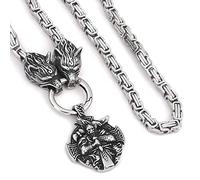 TQWSVUM Collar Nordic Viking Wolf Head con Colgante Odin Warrior, Hombres de Acero Inoxidable Hecho A Mano Pesada Cadena Reyes Bizantinos, Joyas Talismán Escandinavo Nórdico