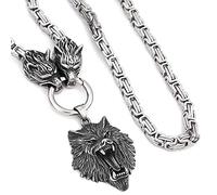 TQWSVUM Collar Nordic Viking Wolf Head con Colgante Odin Warrior, Hombres de Acero Inoxidable Hecho A Mano Pesada Cadena Reyes Bizantinos, Joyas Talismán Escandinavo Nórdico