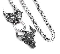 TQWSVUM Collar Nordic Viking Wolf Head con Colgante Odin Warrior, Hombres de Acero Inoxidable Hecho A Mano Pesada Cadena Reyes Bizantinos, Joyas Talismán Escandinavo Nórdico