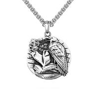 TQWSVUM Collar Nórdico Vikingo Odin Raven -Hombres Mujeres Acero Inoxidable Futhark Rune Crow Colgante Amuleto -Moda Hecha A Mano Pirata Vintage Helm of Awe Totem Jewelry