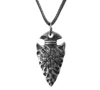 TQWSVUM Collar Punta Lanza de Brújula Vikinga Nórdica - Colgante Punta Flecha Acero Inoxidable para Hombre Y Mujer Cadena Cuerda Cuero Trenzado - Joyería Vintage Hecha A Mano Amuleto de Vegvisir
